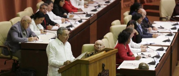 Cuba's President Raul Castro addresses the audience during the National Assembly in Havana